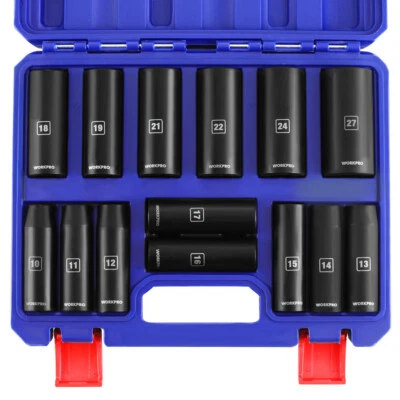 WORKPRO 14Piece 1/2" Drive Deep Impact Socket Set 3/8"-1-1/4" w/Case SAE 6-Point - Image 1 of 4