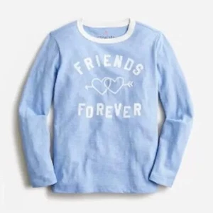 J. Crew Crewcuts Girls Best Friends Cotton Graphic Long Sleeve Tee XS 4 /5 Blue - Picture 1 of 9