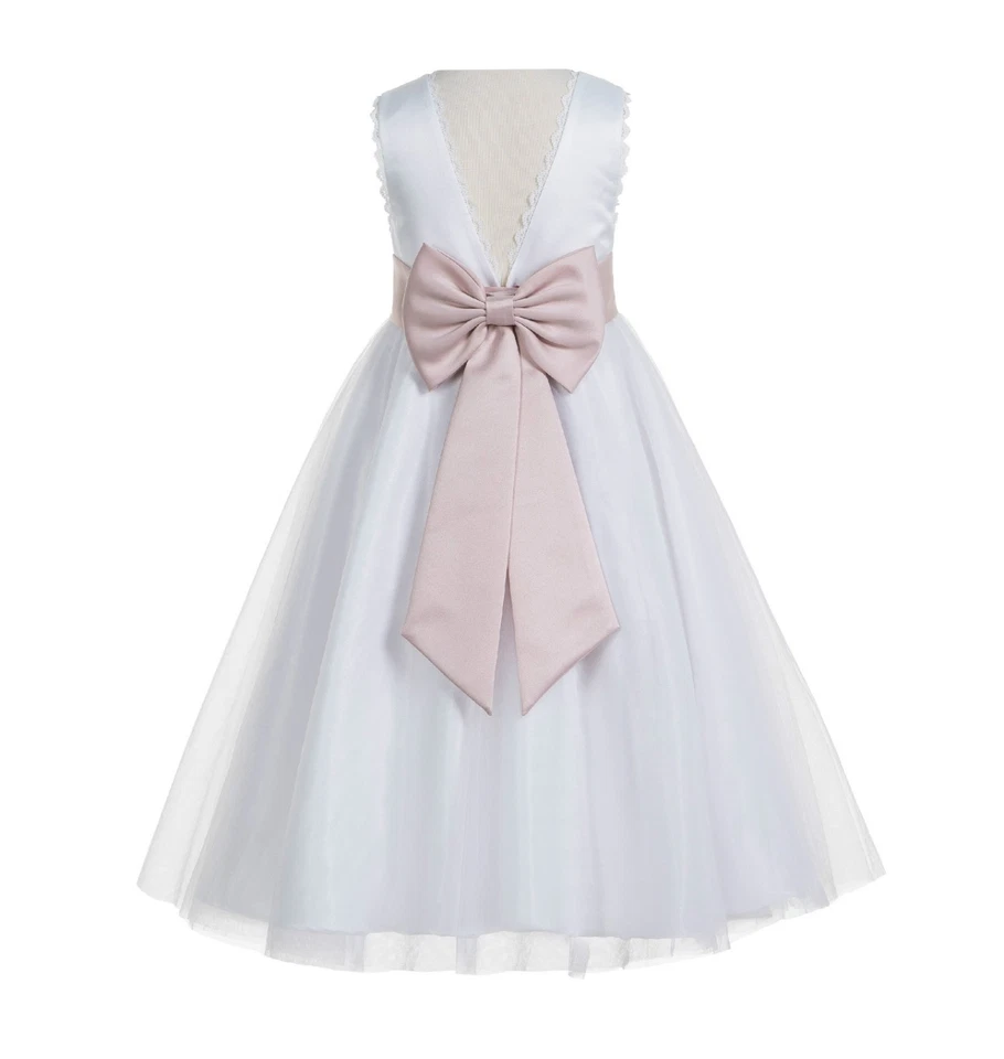 V-Back Lace Edge White Flower Girl Dress Wedding Dress Holy Communion Dresses - Image 1 of 1