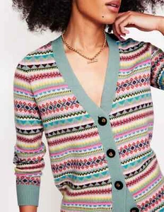 NWT BODEN Quinn Boyfriend Cardigan - Blue, Heritage Fair Isle - S fits 10 12 - Picture 1 of 9