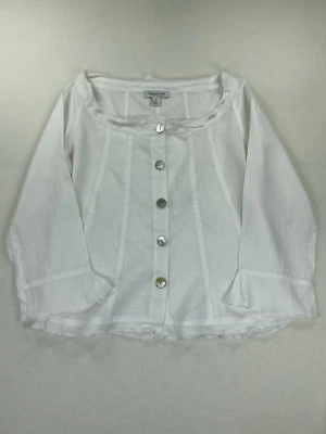 Blusa de lino Coldwater Creek M blanca con volantes sutiles corte femenino botones de fregona Foto 1 de 4