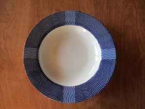Crate & Barrel RAFIA Rim Soup Bowl 8 1/2" Blue Wavy Line Rim  1 ea  2 available - Picture 1 of 7
