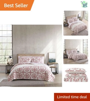 Elegante Juego de Edredón Doble - Ropa de Cama Reversible 100% Algodón en Punta de Flecha Rojo/Marfil Foto 1 de 4