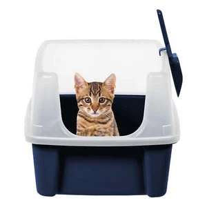 High Sided Open Litter Box with Scoop, Navy Blue - Picture 1 of 8