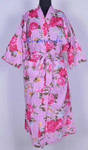 Indian Floral Handmade Cotton Kimono Bathrobe Free Size Traditional Maxi Dress - Picture 1 of 4