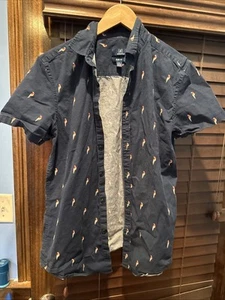 George Slim Fit Short Sleeve Button Up Shirt Mens M 38-40 Blue W/ Parrots - Picture 1 of 4