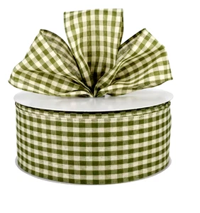 Moosgrün Gingham Karo 2,5" mal 5 Yards Drahtband Licht Canvas Land Herbst - Bild 1 von 6