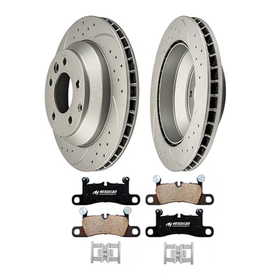 Juego de pastillas de rotores de freno de disco de taladro trasero para Porsche Cayenne Volkswagen 2011-2018 Foto 1 de 2