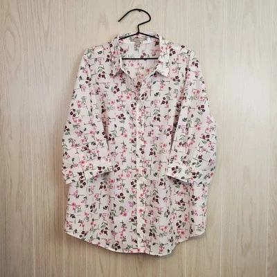 Blusa MUJER DENTRO DE 1X 22 - 24 Manga 3/4 Cuello Abotonado Blanco Floral Foto 1 de 4