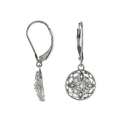 Vintage Style Diamond Flower Earrings in Sterling Silver - Image 1 of 3