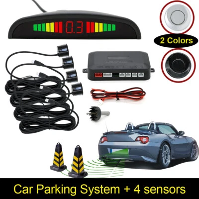4 Parking Sensor Reverse Backup Radar Alarm System Kit LED Display Autp Black - Image 1 of 4
