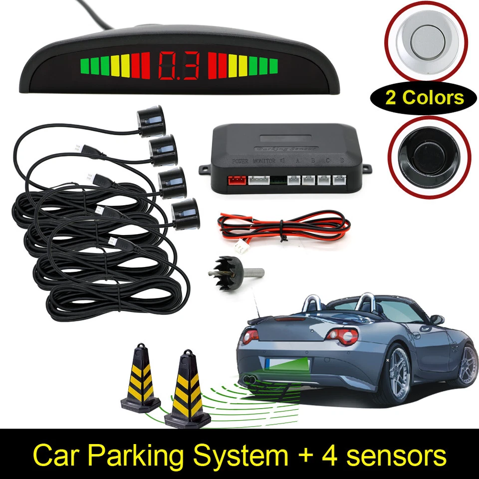 4 Parking Sensor Reverse Backup Radar Alarm System Kit LED Display Autp Black - Image 1 of 4
