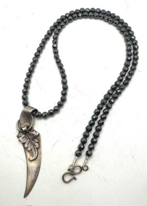 C'EST Magnifique Horn Leaf Sterling SILVER diamond Cut Bead Necklace 28" - Picture 1 of 10