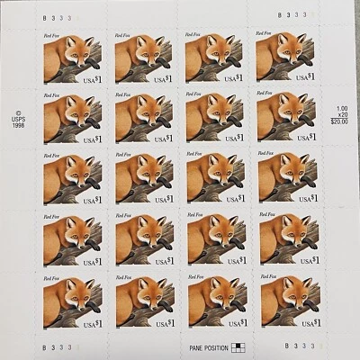 Scott #3036 Red Fox Full Sheet of 20 Stamps - MNH #10 - Image 1 of 4