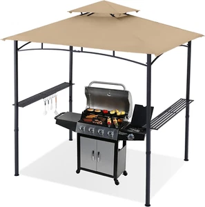 8'X 5' Grill Gazebo Shelter, Outdoor BBQ Gazebo Canopy with LED Light (Caramel) - Picture 1 of 8
