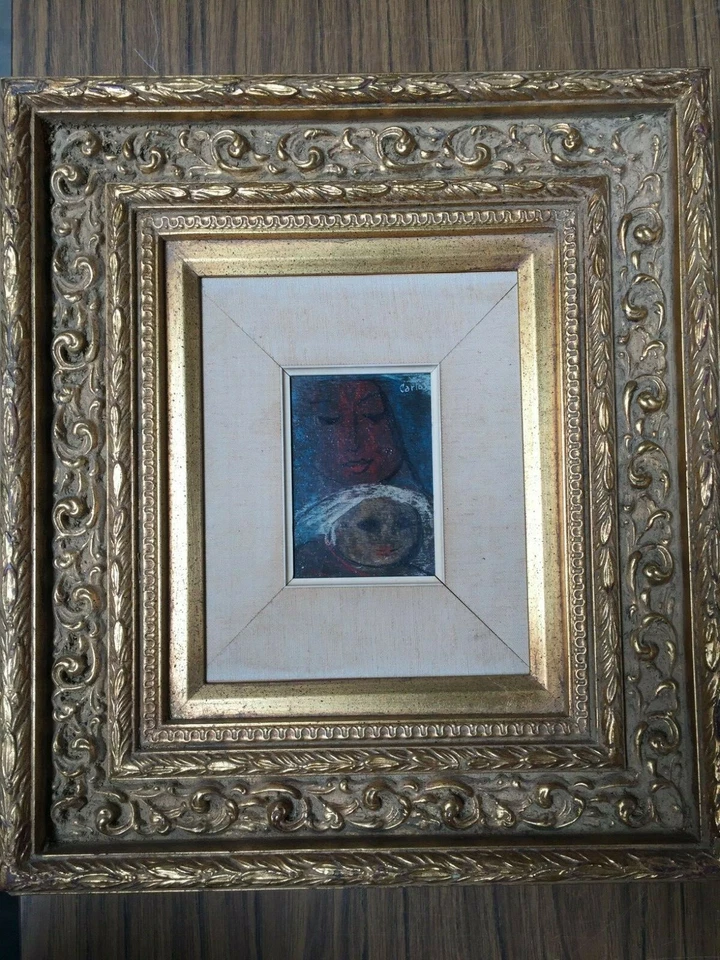 Pintura al óleo original Carlos a bordo, firmada, enmarcada, 3 1/2" x 5" (imagen) Foto 1 de 4