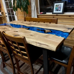 Epoxy Resin Dining Table Top Acacia Wood Table Home Decor Live Edge Table - Picture 1 of 6