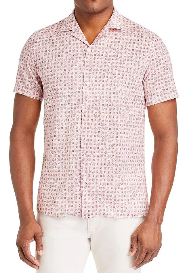 $295 New Mens Altea Milano Pink Regular Fit Floral Print Short Sleeve Shirt XXL - Image 1 of 1