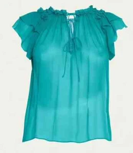 WOW NUEVO CON ETIQUETAS Ulla Johnson "Marilyn" Top con Volantes "Montegro" Verde Talla 2, 10 $390 Seda - Imagen 1 de 2