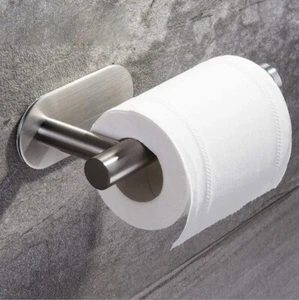 Stainless Steel Roll Paper Holder Adhesive Bathroom Toilet Wall Hanger Brushed - Picture 1 of 5