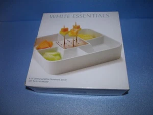 Home Essentials 8.25" sectioned White server w Toothpick Holder NIB - Picture 1 of 3