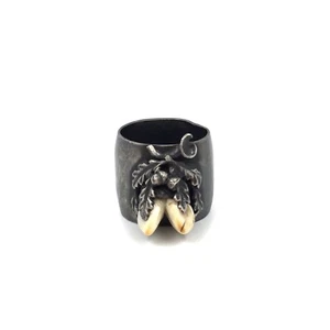 antiker Grandel 800 Silber Ring Jagd Trachten Schmuck Eichenlaub unpoliert - Bild 1 von 13
