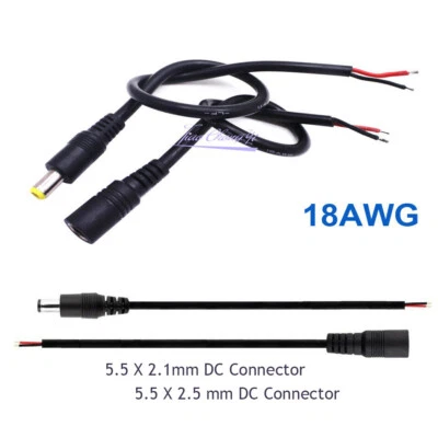 18AWG 5.5X2.5mm 2.1mm Female / Male DC Power Plug Connector Cable For  LED Strip - Image 1 of 4