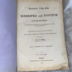 1873 Volks Atlas Antique Historical Maps Book 53 Maps Illustrated Reuschle RARE! - Picture 1 of 13