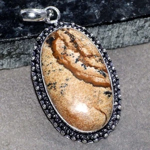 925 Silver Plated Picture Jasper      Pendant Handmade Gemstone Size  2" AU u494 - Bild 1 von 3