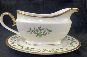 Lenox Christmas HOLIDAY Holly Berry Gravy & Stand Liner Underplate USA Made - Picture 1 of 10