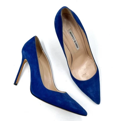 Zapatos de salón Manolo Blahnik BB azul real gamuza punta tacones de aguja 38,5 / 8,5 Foto 1 de 4