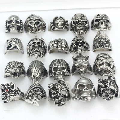 20pcs /Lot Stainless Steel Men Punk Biker Rings Retro Jewelry Wholesale Mixed - Image 1 of 4