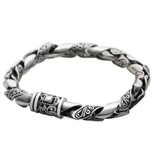 S925 Silver Simple Dominant Male Classic Popular Bolt Chain Handmade Bracelet - Picture 1 of 8