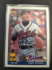 1991 Topps 40 years of baseball Dave Justice All-Star Rookie Card #329 Braves VG