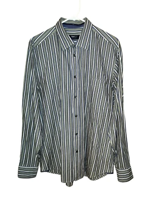Ermenegildo Zegna Sport Shirt Mens Large Green Blue White Striped Cotton Silk - Image 1 of 4
