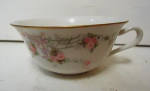 1900 Zeh Scherzer & Co. Bavaria teacup mignon pink/yellow floral grey trellis - Picture 1 of 8