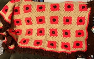 Handmade Large Granny Square Vintage Quilt - With Tassles- 52 x 43 Inches - Picture 1 of 1