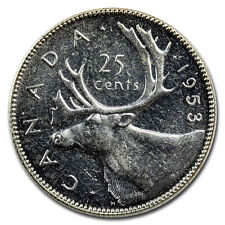 1953 Canada Silver 25 Cents Elizabeth II BU/Prooflike