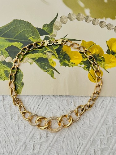 Collana Christian Dior GRANDE vintage anni 80 cristalli maglia interbloccata ciondolo