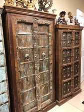 Antique Armoire Rustic Farmhouse Storage Distressed Blu Cabinet ECLECTIC BOHO