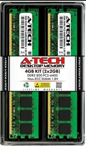 A-Tech 4GB 2x 2GB PC2-6400 Desktop DIMM DDR2 800 MHz Non-ECC Memory RAM 6400U 4G - Picture 1 of 3