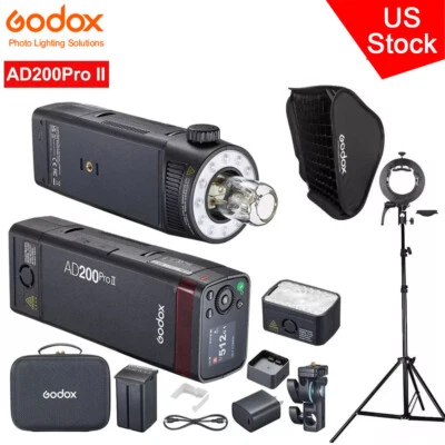 US Godox AD200ProII 2.4G TTL HSS Flash Exterior + S2 + 60x60 cm Kit de Soporte Softbox Rejilla Foto 1 de 4