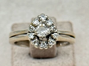 Vintage Mid Century 14k Weißgold Halo Diamant Verlobungsring Gr. 5 - Bild 1 von 5