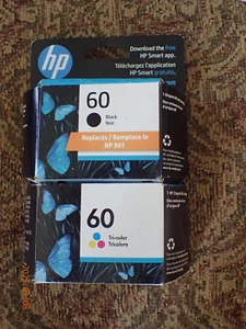 NEW IN BOX GENUINE HP 60 INK CARTRIDGES ONE TRI COLOR ONE BLACK EX/2024 2023 - Picture 1 of 5