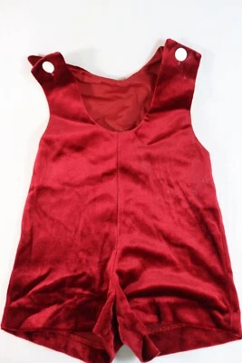 Vintage Velvet Overalls Shorts Maroon w/ Pearl Buttons Childrens Size 3T Holiday - Image 1 of 4