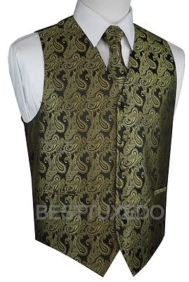 Men's Paisley Tuxedo Vest, Tie, Hankie Set Formal Wedding Prom Cruise Homecoming - Image 1 of 4