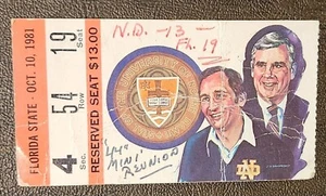 1981 NOTRE DAME VS FLORIDA STATE TICKET STUB BLAIR KIEL TONY HUNTER BOB CRABLE - Picture 1 of 3