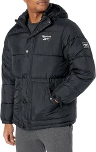 Men's Reebok Hooded Active Hybrid Jacket Full Zip Fleece Puffer Black XLARGE NWT - Picture 1 of 4