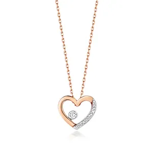 Floating Diamond Heart Necklace 9ct Rose  Gold Hallmarked 15-16.5" Chain - Picture 1 of 1