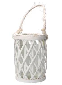 LATERNE KERZENSTÄNDER WEISS TEA LIGHT KERZE AUS HOLZ FÜR AUSSEN ODER INNEN - Bild 1 von 5